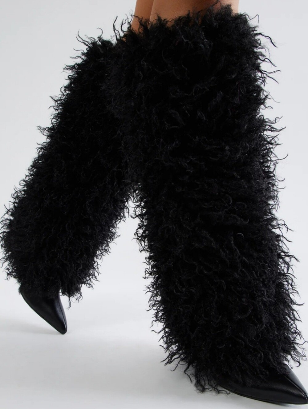 Fashion Nova Chantel Black Curly Faux Fur Heeled Boots